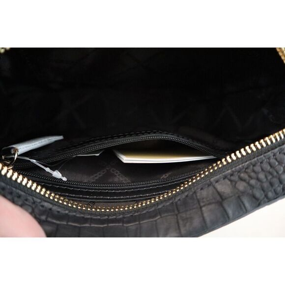 Michael Kors Women's MD Black Croc Embossed Leather Camera Crossbody Bag - Picture 11 of 16